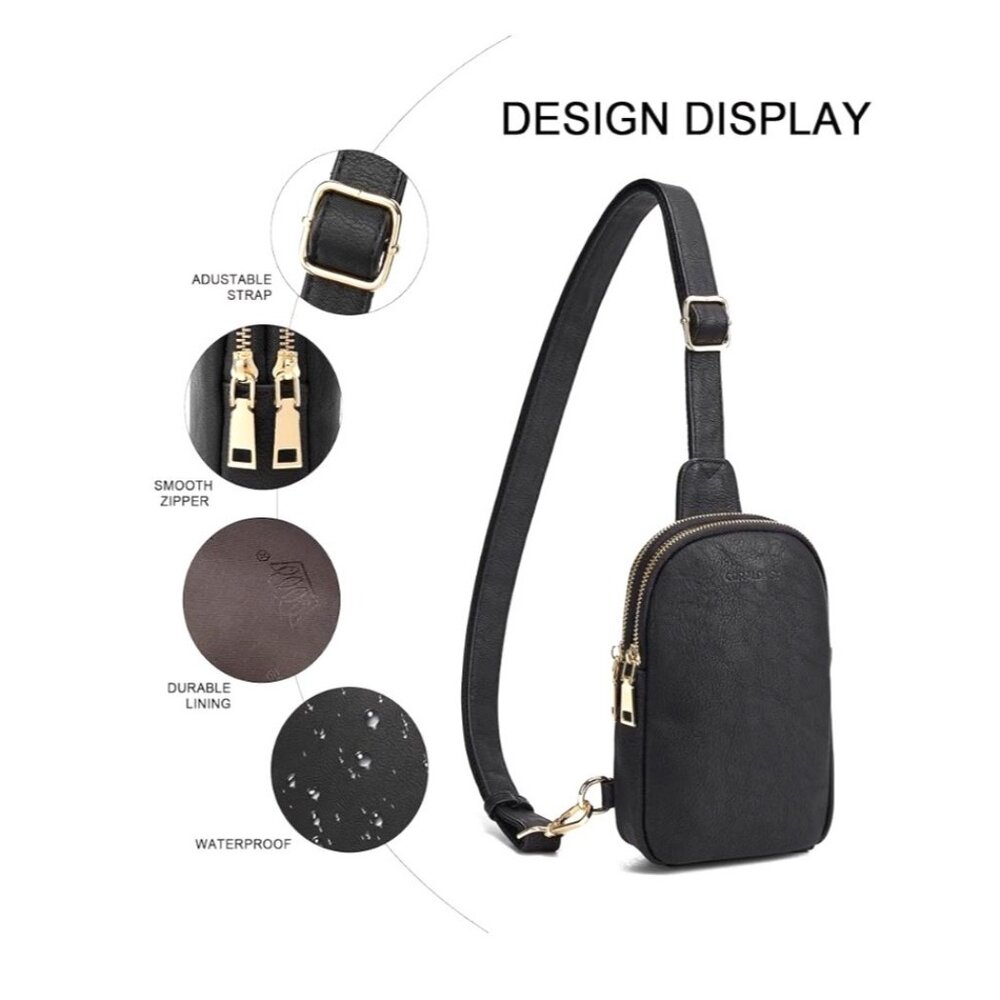 Coraldaisy Black Faux Leather Small Crossbody Sling Bag Pebbled Zipper - Picture 12 of 15